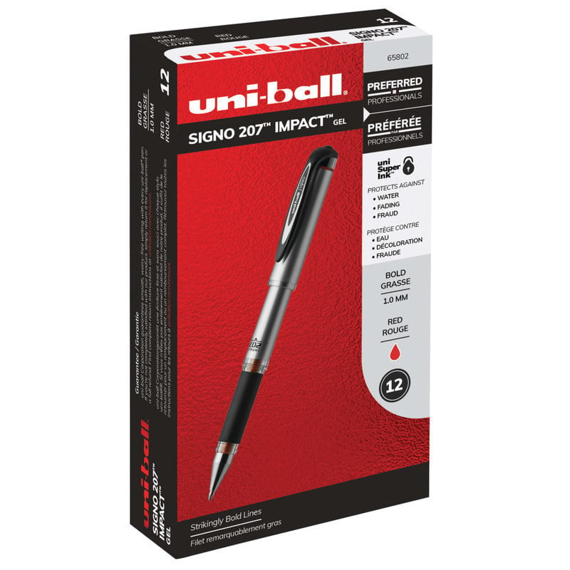 uni-ball 207 Impact Gel Pens, Bold Point, 1.0 mm, Red Gray Barrel, Red Ink, Pack Of 12 (Min Order Qty 3) MPN:65802