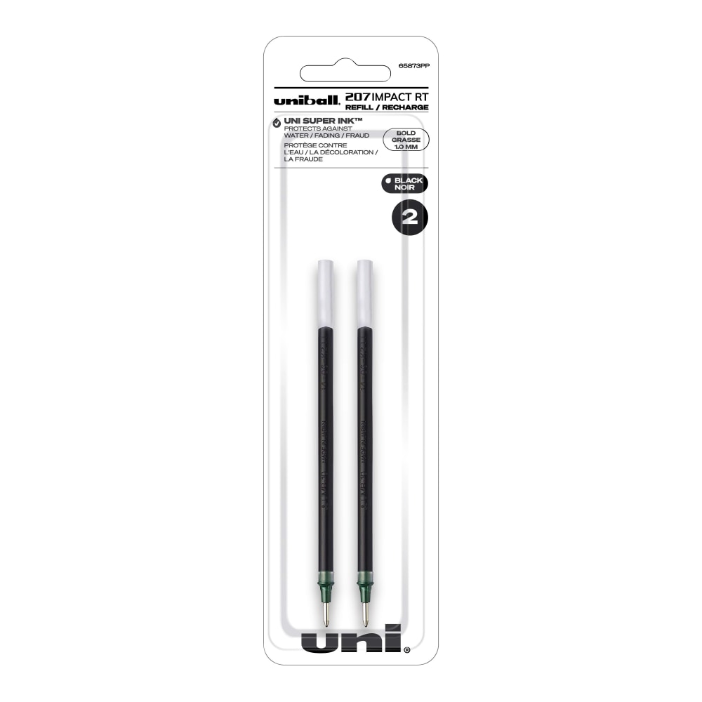 uni-ball 207 Impact RT Gel Pen Refills, Bold Point, 1.0 mm, Black, Pack Of 2 Refills (Min Order Qty 14) MPN:65873