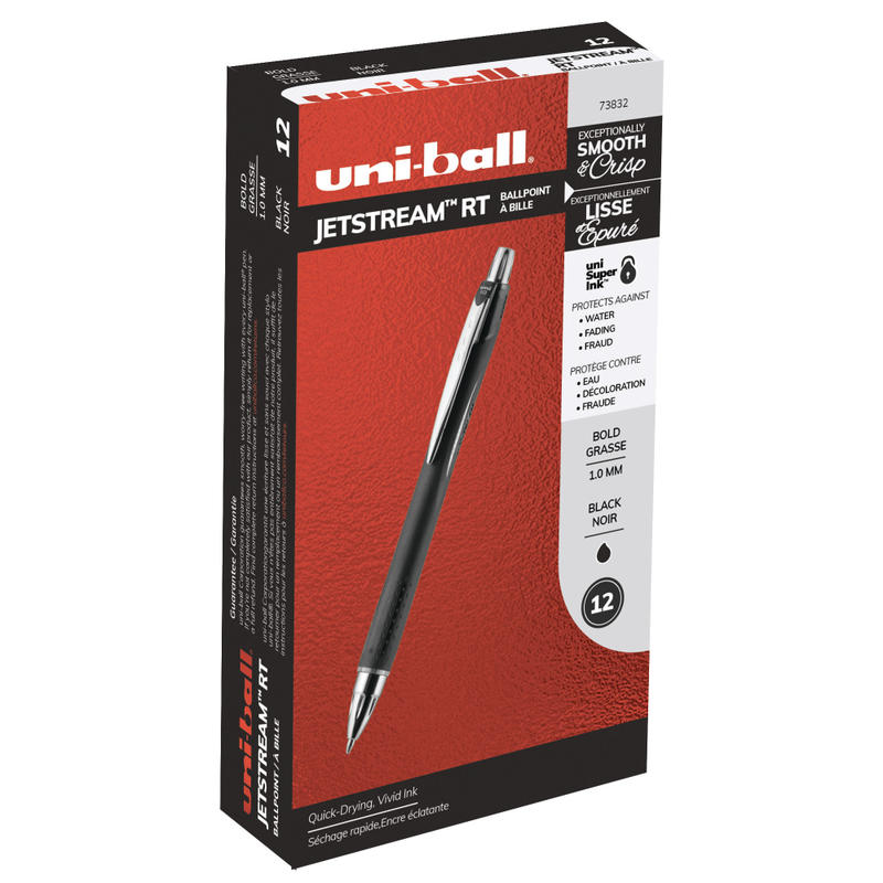 uni-ball Jetstream RT Retractable Ballpoint Pens, Bold Point, 1.0 mm, Black Barrel, Black Ink, Pack Of 12 (Min Order Qty 3) MPN:684052DZ