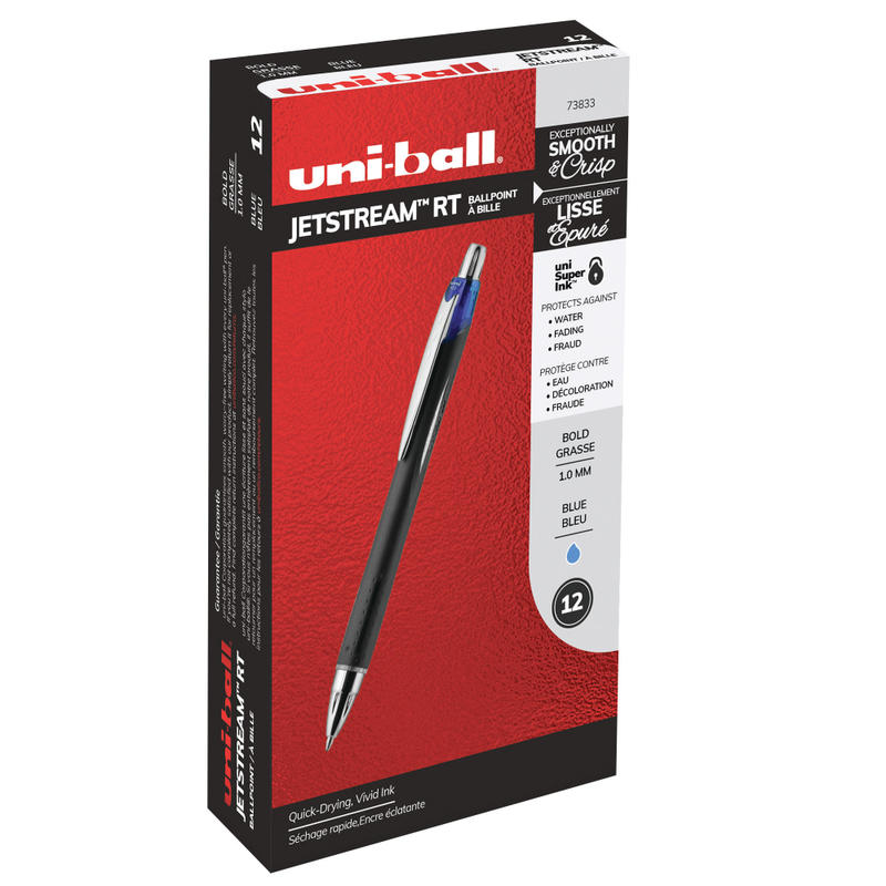 uni-ball Jetstream RT Retractable Ballpoint Pens, Bold Point, 1.0 mm, Black Barrel, Blue Ink, Pack Of 12 (Min Order Qty 3) MPN:684066DZ