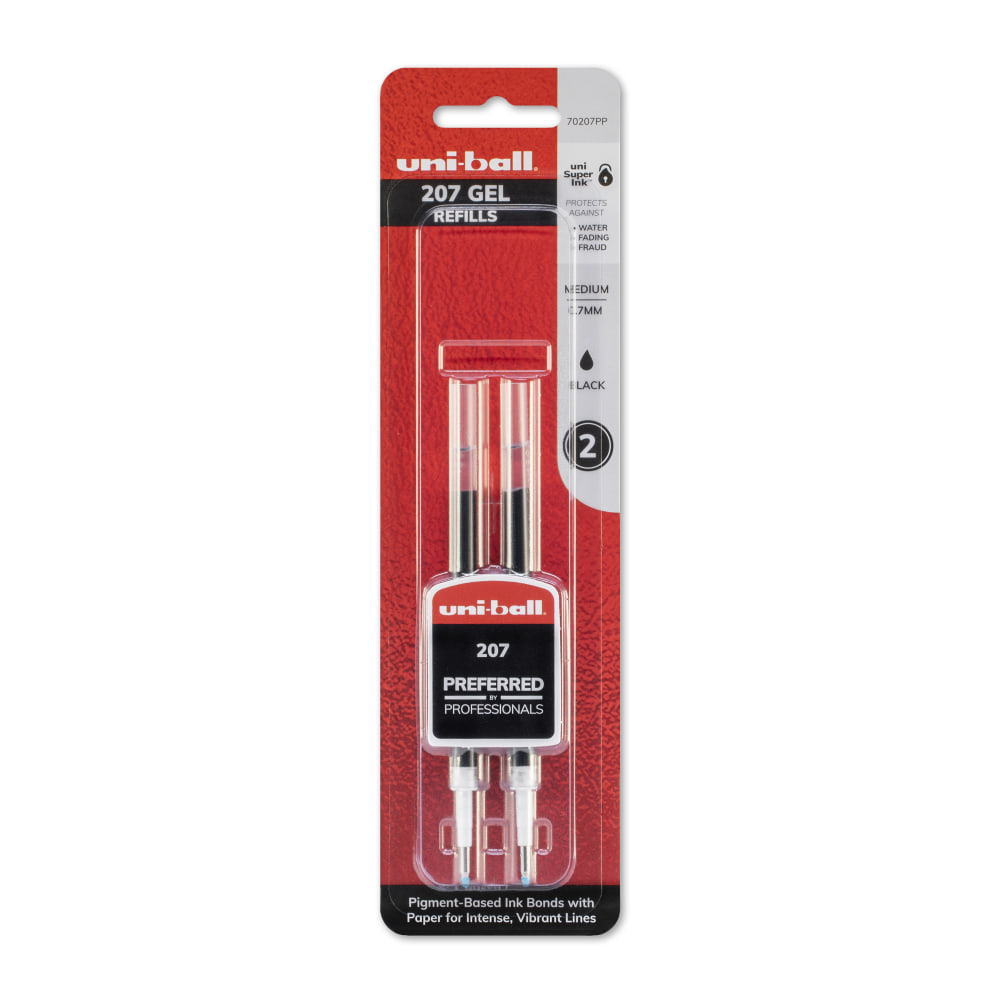 uni-ball 207 Retractable Gel Pen Refills, Medium Point, 0.7 mm, Black Ink, Pack Of 2 Refills (Min Order Qty 40) MPN:70207