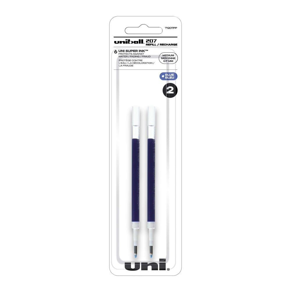 uni-ball 207 Retractable Gel Pen Refills, Medium Point, 0.7 mm, Blue Ink, Pack Of 2 Refills (Min Order Qty 37) MPN:71207