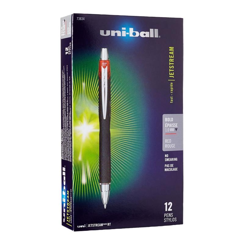 uni-ball Jetstream RT Retractable Ballpoint Pens, Bold Point, 1.0 mm, Black Barrel, Red Ink, Pack Of 12 (Min Order Qty 2) MPN:73834