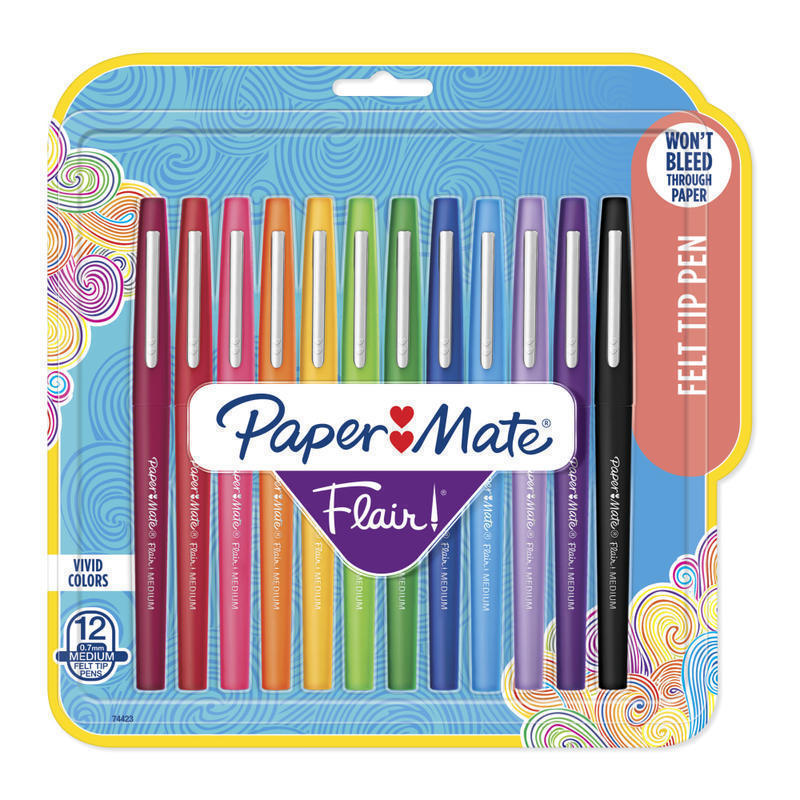 Paper Mate Flair Porous-Point Pens, Medium Point, 0.7 mm, Assorted Ink Colors, Pack Of 12 Pens (Min Order Qty 4) MPN:74423