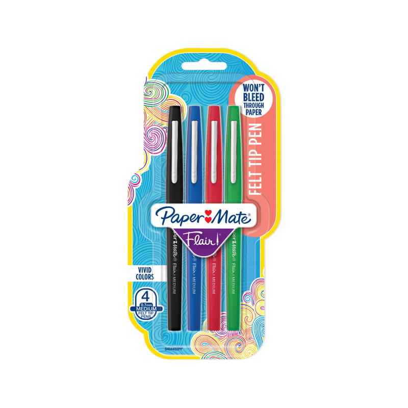 Paper Mate Flair Porous-Point Pens, Medium Point, 0.7 mm, Assorted Ink Colors, Pack Of 4 Pens (Min Order Qty 14) MPN:84044