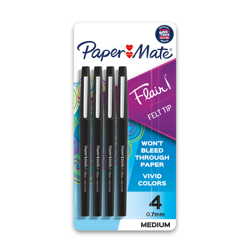 Paper Mate Flair Porous-Point Pens, Medium Point, 0.7 mm, Black Barrel, Black Ink, Pack Of 4 (Min Order Qty 11) MPN:843-44