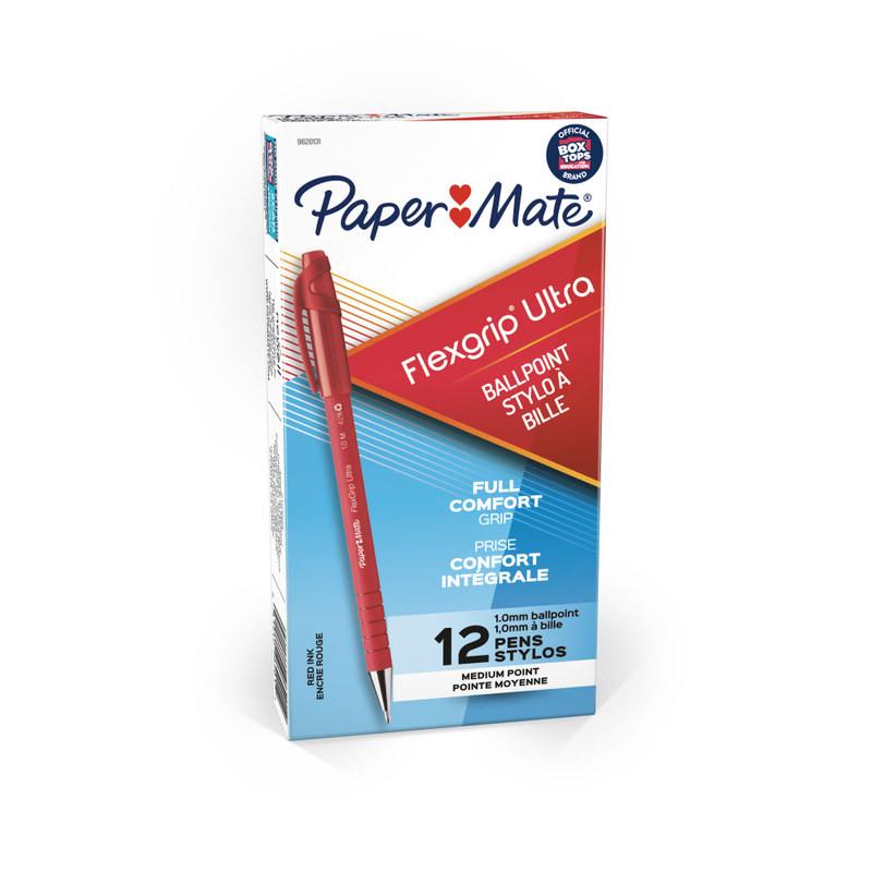 Paper Mate FlexGrip Ultra Ballpoint Stick Pens, Medium Point, 1.0 mm, 42% Recycled, Red Barrel, Red Ink, Pack Of 12 (Min Order Qty 4) MPN:96201