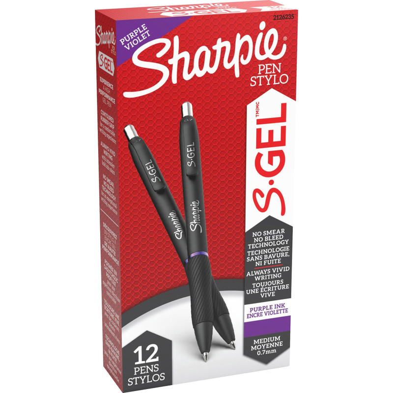 Sharpie S-Gel Pens, Medium Point, 0.7 mm, Black Barrel, Purple Ink, Pack Of 12 Pens (Min Order Qty 6) MPN:SAN2126235