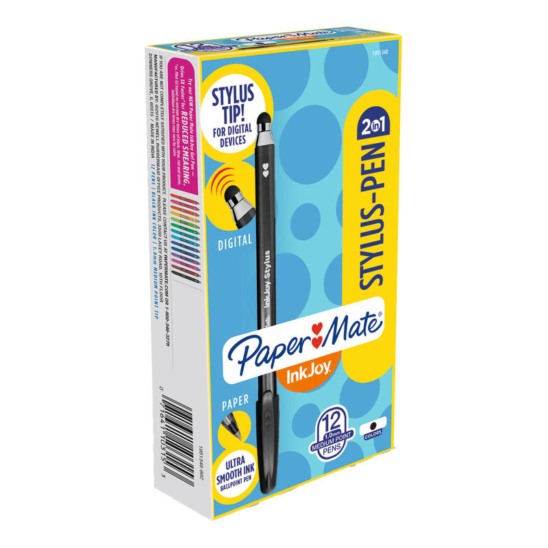 Paper Mate InkJoy 2-in-1 Stylus Pen, Black Barrel, Pack of 12 (Min Order Qty 2) MPN:1924319EA