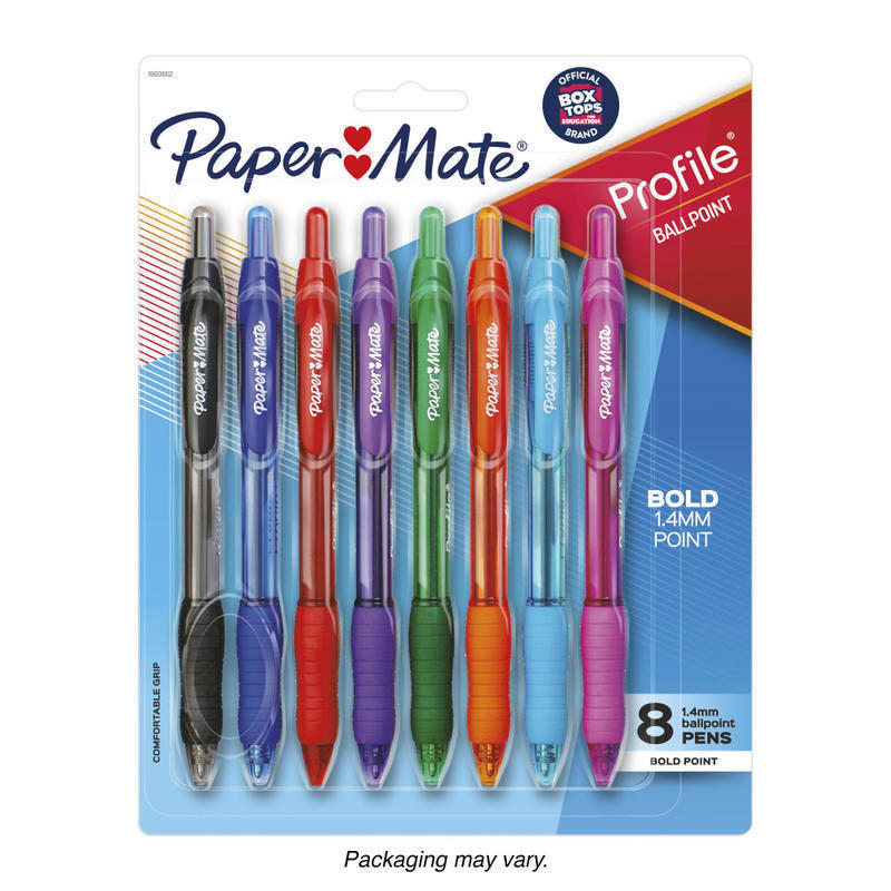 Paper Mate Profile Retractable Ballpoint Pens, Bold Point, 1.4 mm, Assorted Translucent Barrel, Assorted Ink Colors, Pack Of 8 (Min Order Qty 10) MPN:54549