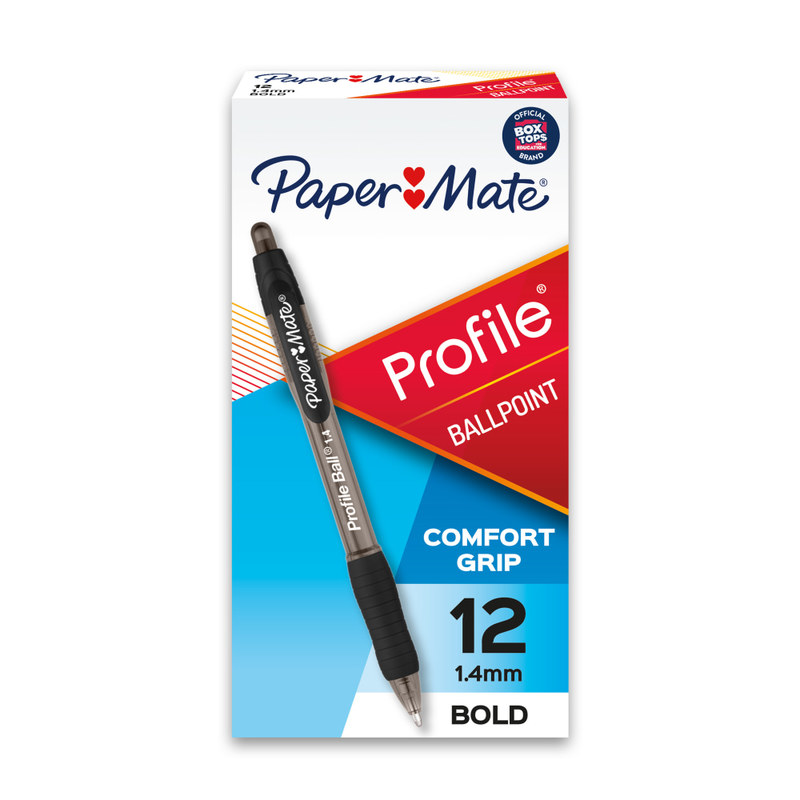 Paper Mate Profile Retractable Ballpoint Pens, Bold Point, 1.4 mm, Translucent Black Barrel, Black Ink, Pack Of 12 (Min Order Qty 7) MPN:89465