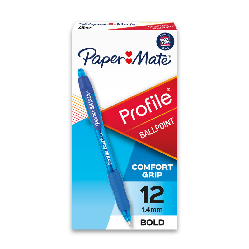 Paper Mate Profile Retractable Ballpoint Pens, Bold Point, 1.4 mm, Translucent Barrel, Blue Ink, Pack Of 12 (Min Order Qty 6) MPN:89466