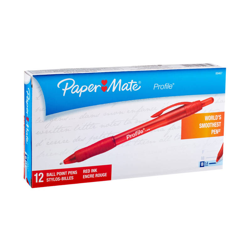 Paper Mate Profile Retractable Ballpoint Pens, Bold Point, 1.4 mm, Translucent Barrel, Red Ink, Pack Of 12 (Min Order Qty 6) MPN:89467