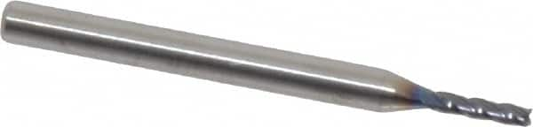 Square End Mill: 1/16'' Dia, 1/4'' LOC, 1/8'' Shank Dia, 1-1/2'' OAL, 4 Flutes, Solid Carbide MPN:17001598