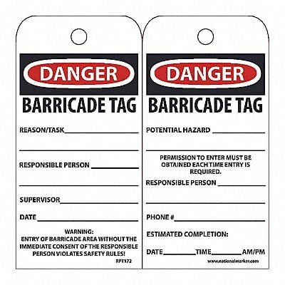 Danger Barricade Tag PK25 MPN:RPT172