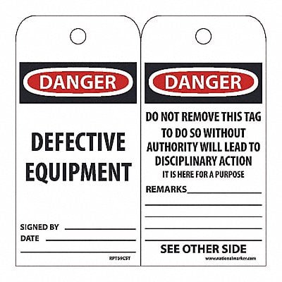 Danger Defective Equipment Tag PK25 MPN:RPT59CST