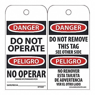 Danger Do Not Operate Bilingual Tag PK25 MPN:RPT90ST