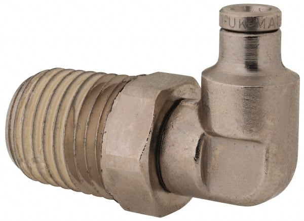 Push-To-Connect Tube to Male & Tube to Male NPT Tube Fitting: Pneufit Swivel Male Elbow, 1/4