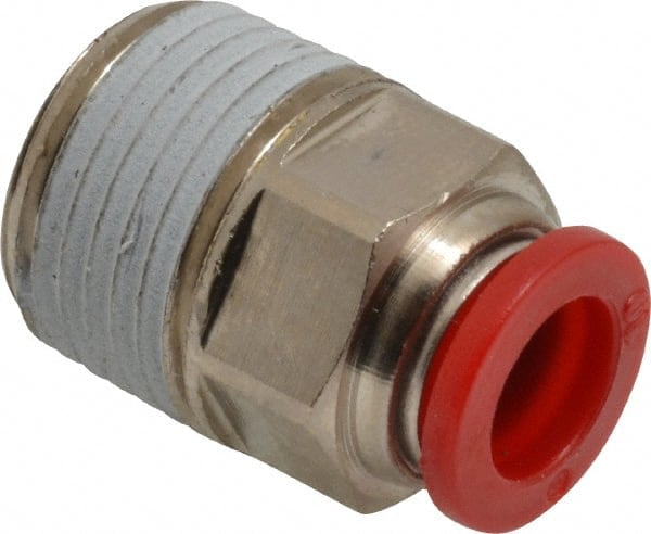 Push-To-Connect Tube to Male & Tube to Male BSPT Tube Fitting: ISO R Male Connector, Straight, 1/2