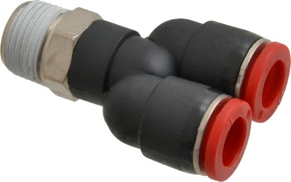 Push-To-Connect Tube to Male & Tube to Male BSPT Tube Fitting: Swivel Y Adapter, 3/8