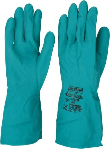 Chemical Resistant Gloves: Large, 15 mil Thick, Nitrile, Unsupported MPN:LA132G/9