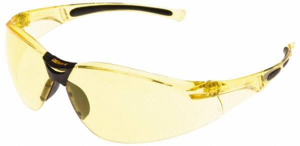 Safety Glass: Scratch-Resistant, Polycarbonate, Amber Lenses, Frameless, UV Protection MPN:A802