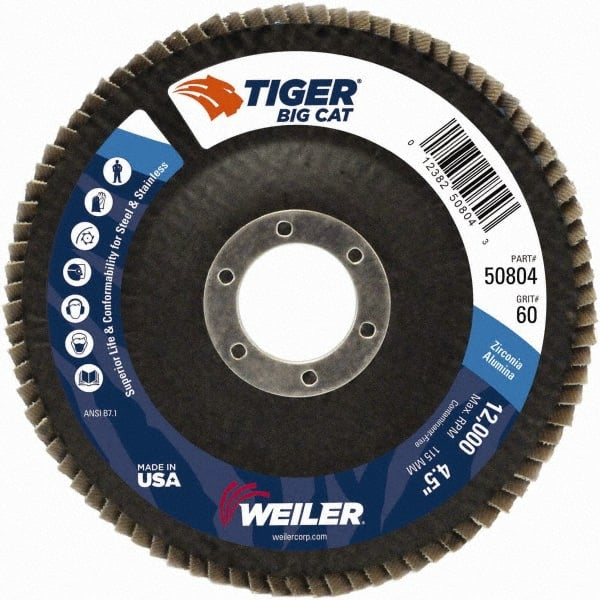 Flap Disc: 5/8-11 Hole, 60 Grit, Zirconia Alumina, Type 27 MPN:63642503528