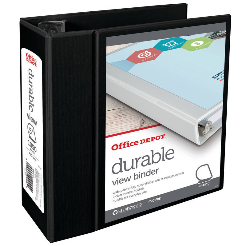 Office Depot Brand Durable View 3-Ring Binder, 5in Slant Rings, Black (Min Order Qty 8) MPN:82355