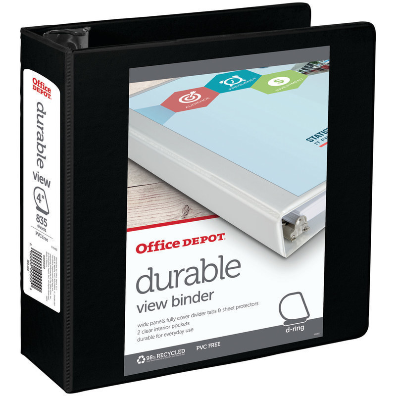 Office Depot Brand Durable View 3-Ring Binder, 4in Slant Rings, Black (Min Order Qty 10) MPN:82358