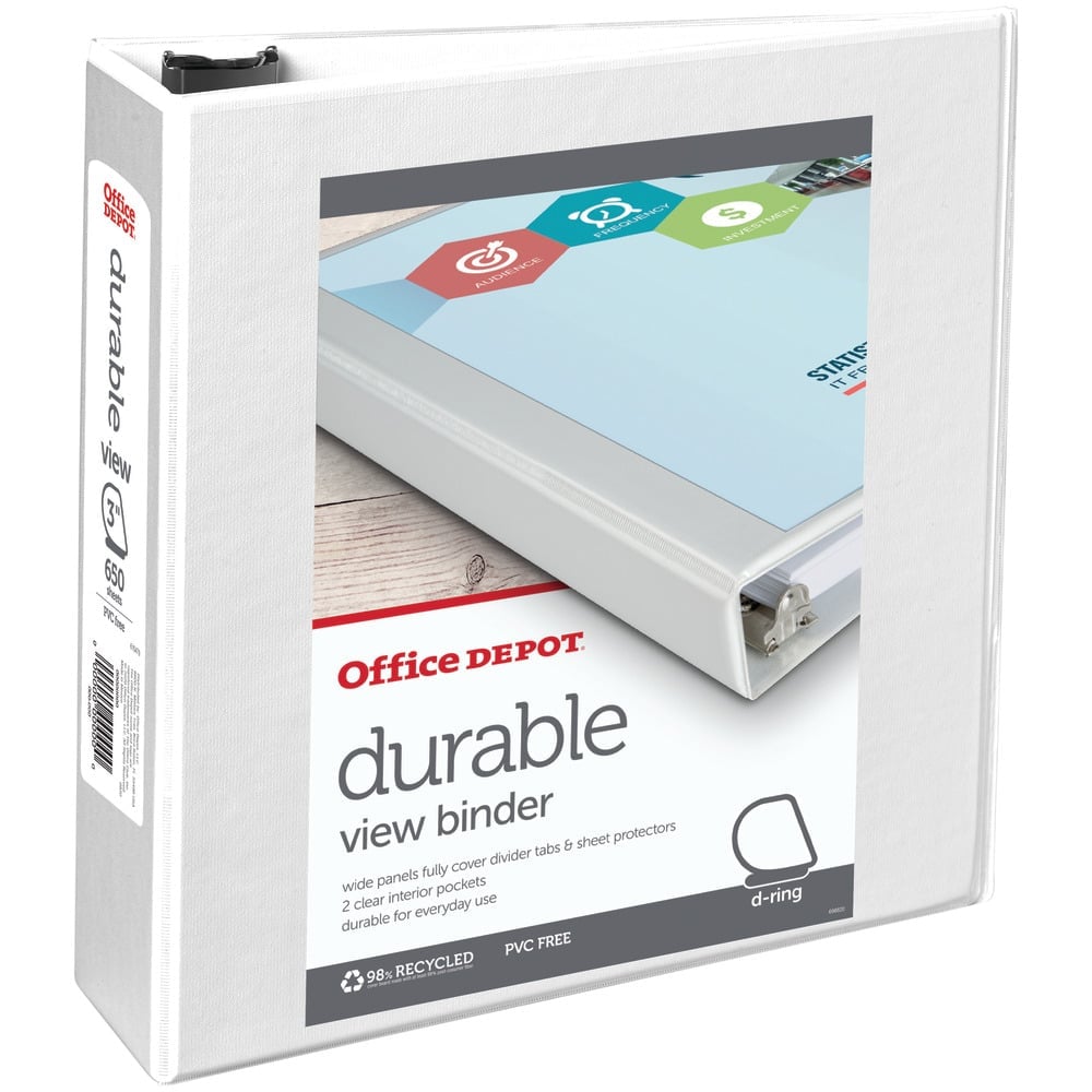 Office Depot Brand Durable View 3-Ring Binder, 3in Slant Rings, White (Min Order Qty 13) MPN:82360