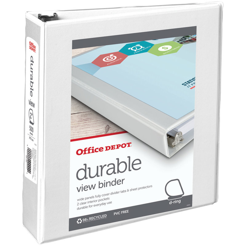 Office Depot Brand Durable View 3-Ring Binder, 2in Slant Rings, White (Min Order Qty 18) MPN:82364