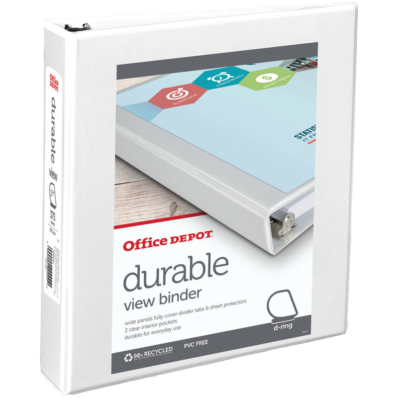 Office Depot Brand Durable View 3-Ring Binder, 1 1/2in Slant Rings, White (Min Order Qty 23) MPN:82368