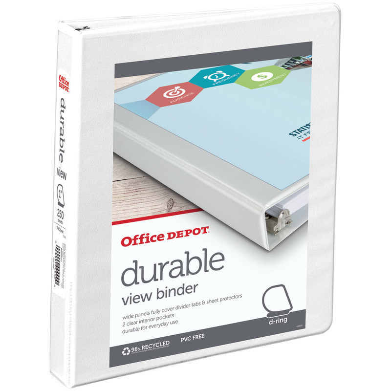 Office Depot Brand Durable View Slant-Ring 3-Ring Binder, 1in Slant Rings, White (Min Order Qty 26) MPN:82372