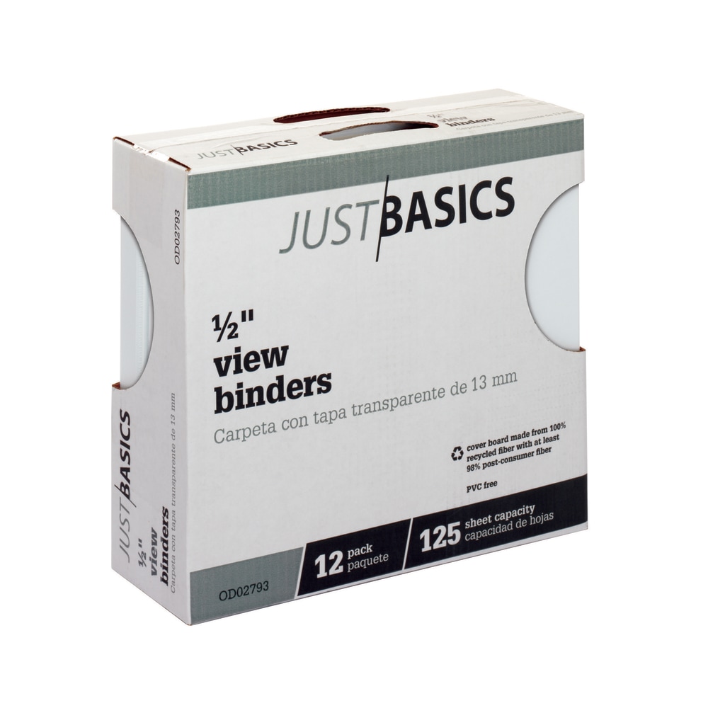 Just Basics View 3-Ring Binder, 1/2in Round Rings, White, Pack Of 12 (Min Order Qty 3) MPN:OD02793