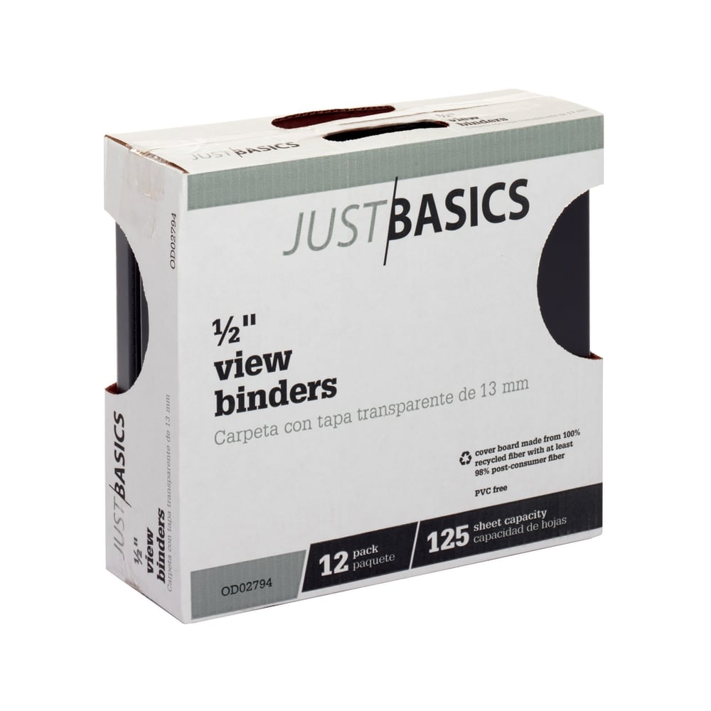 Just Basics View 3-Ring Binder, 1/2in Round Rings, Black, Pack Of 12 (Min Order Qty 3) MPN:OD02794