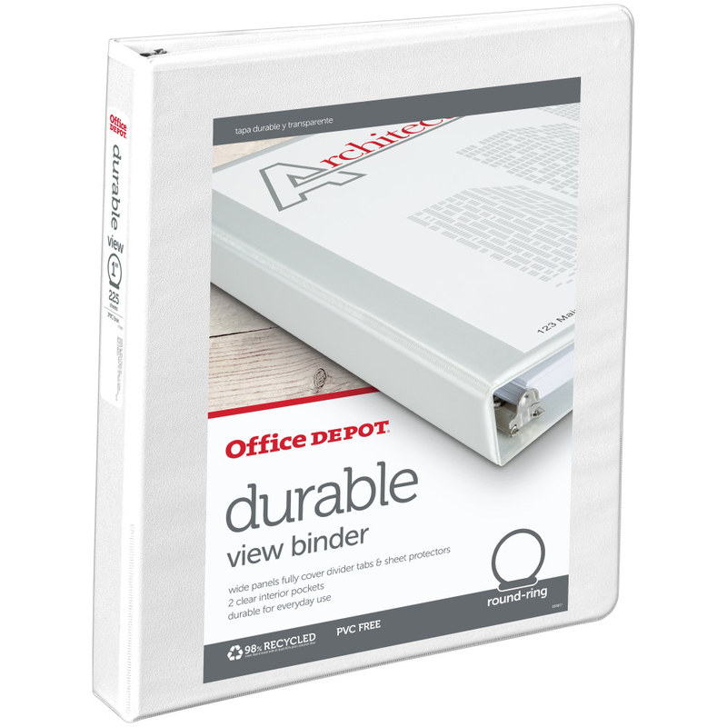 Office Depot Brand Durable View 3-Ring Binder, 1in Round Rings, White (Min Order Qty 28) MPN:OD02960