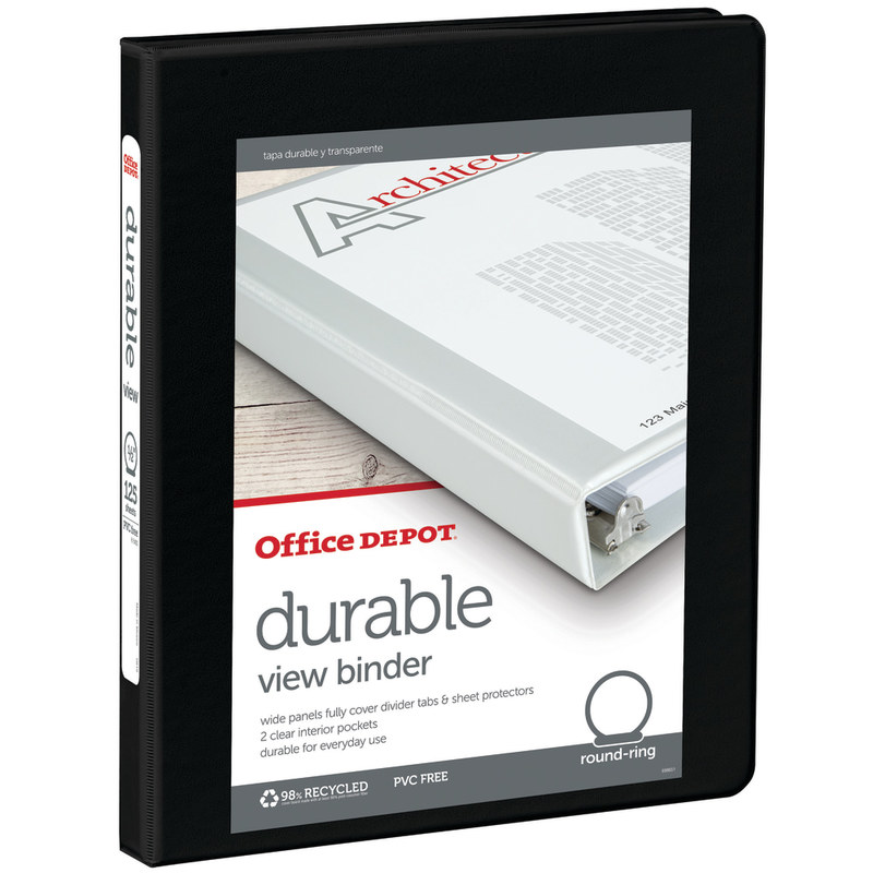 Office Depot Brand Durable View 3-Ring Binder, 1/2in Round Rings, Black (Min Order Qty 28) MPN:OD02968