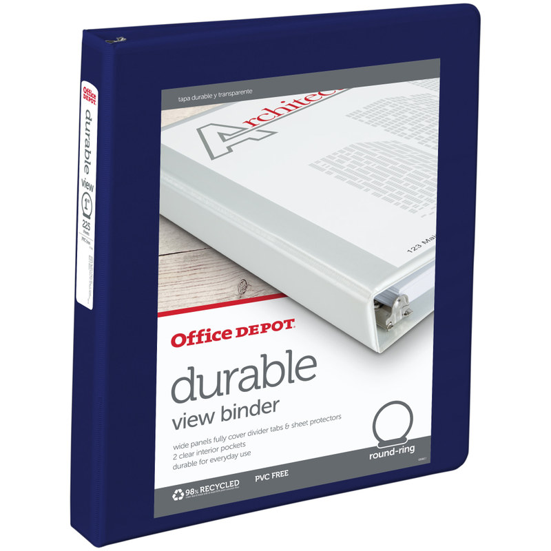 Office Depot Brand Durable View 3-Ring Binder, 1in Round Rings, Blue (Min Order Qty 30) MPN:OD02977