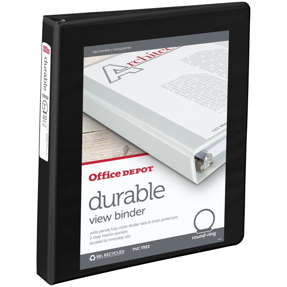 Office Depot Brand Durable View 3-Ring Binder, 1in Round Rings, Black (Min Order Qty 28) MPN:OD02978