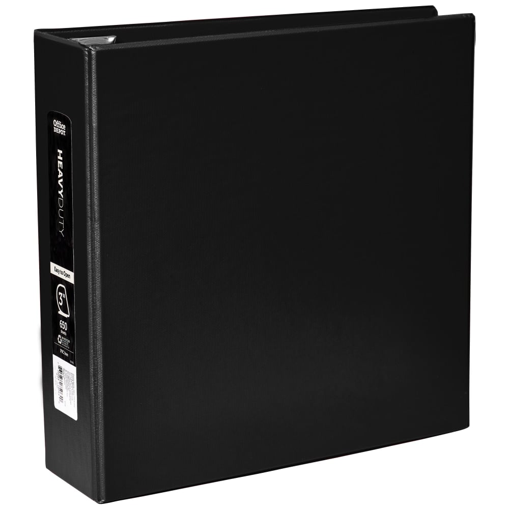 Office Depot Brand Heavy-Duty 3-Ring Binder, 3in D-Rings, Black (Min Order Qty 12) MPN:OD03028