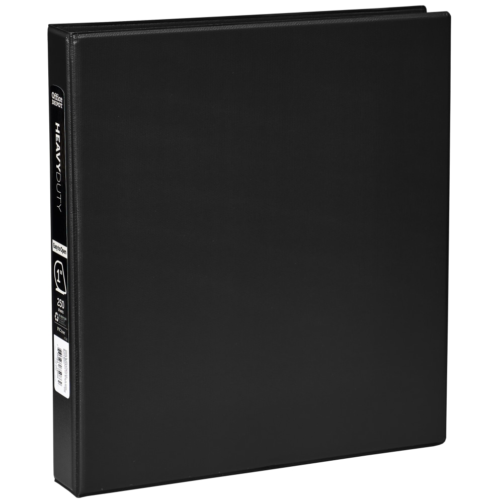 Office Depot Brand Heavy-Duty 3-Ring Binder, 1in D-Rings, Black (Min Order Qty 19) MPN:OD03050