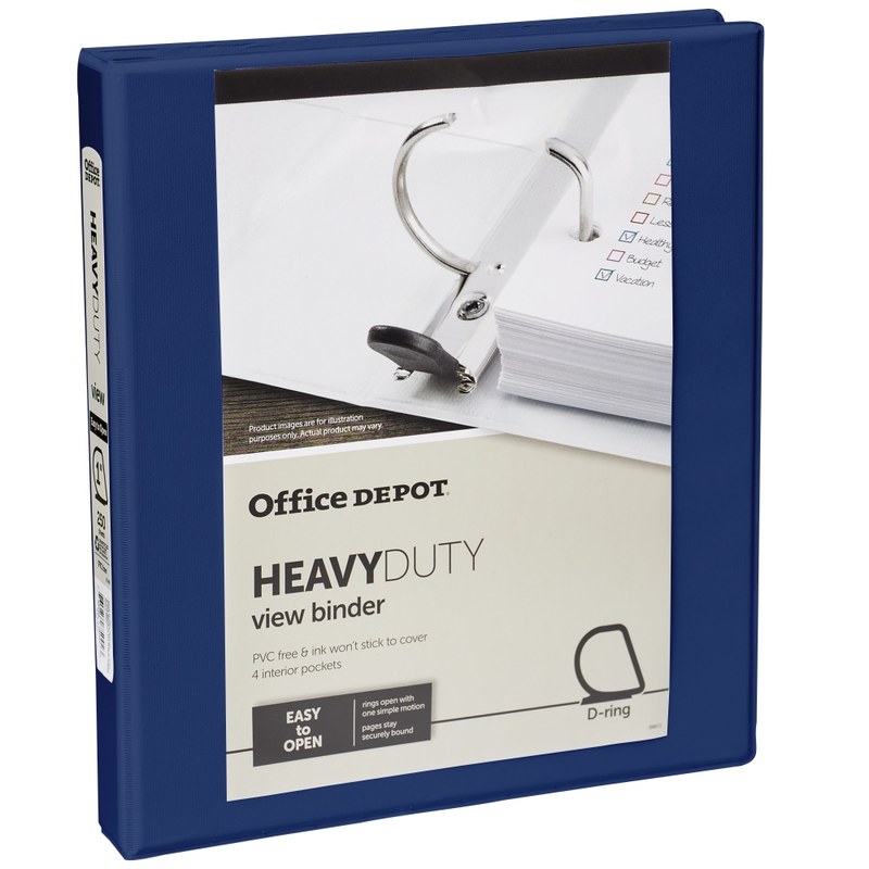 Office Depot Heavy-Duty View 3-Ring Binder, 1in D-Rings, 49% Recycled, Navy (Min Order Qty 18) MPN:OD03053