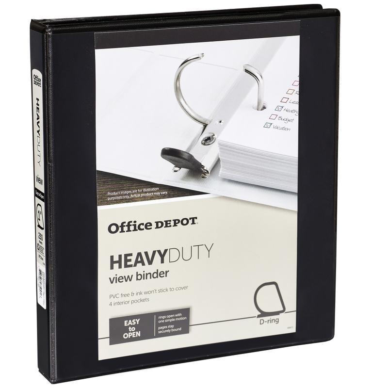 Office Depot Brand Heavy-Duty View 3-Ring Binder, 1in D-Rings, 49% Recycled, Black (Min Order Qty 18) MPN:OD03054