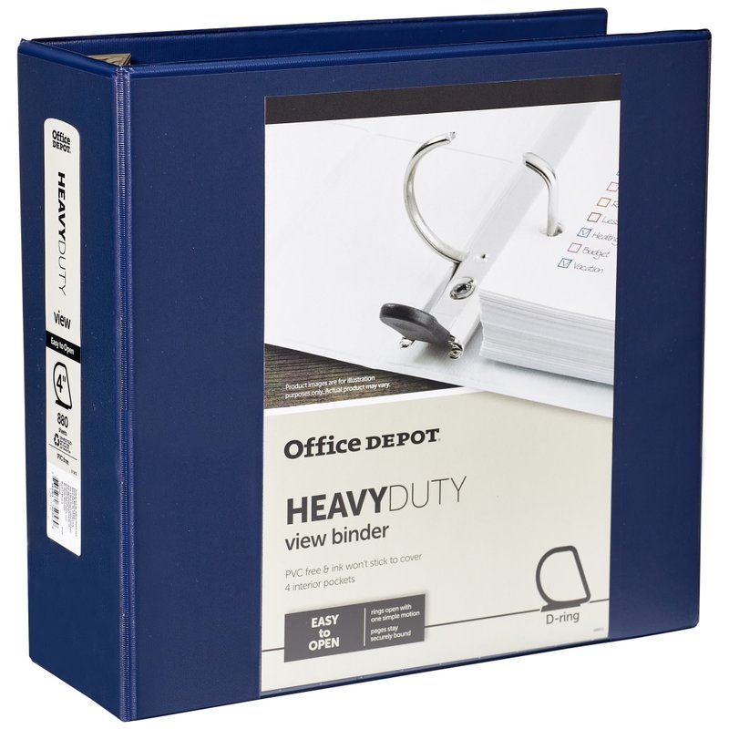 Office Depot Brand Heavy-Duty View 3-Ring Binder, 4in D-Rings, 54% Recycled, Navy (Min Order Qty 8) MPN:OD03091