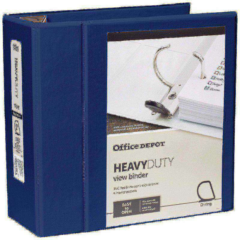 Office Depot Brand Heavy-Duty View 3-Ring Binder, 5in D-Rings, Navy (Min Order Qty 7) MPN:OD03093