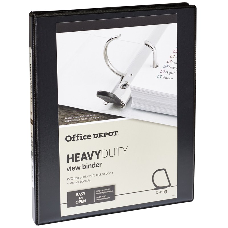 Office Depot Brand Heavy-Duty View 3-Ring Binder, 1/2in D-Rings, Black (Min Order Qty 19) MPN:OD03280