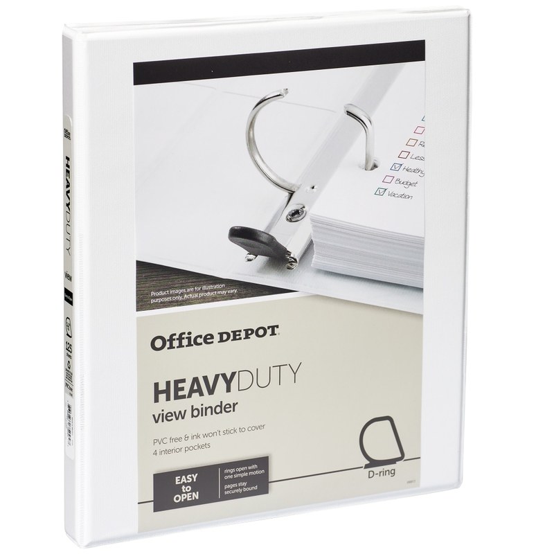 Office Depot Brand Heavy-Duty View 3-Ring Binder, 1/2in D-Rings, White (Min Order Qty 19) MPN:OD03281