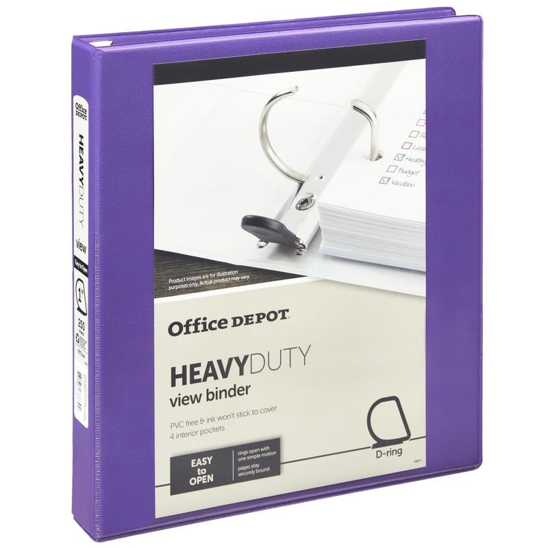 Office Depot Heavy-Duty View 3-Ring Binder, 1in D-Rings, Purple (Min Order Qty 18) MPN:OD03283