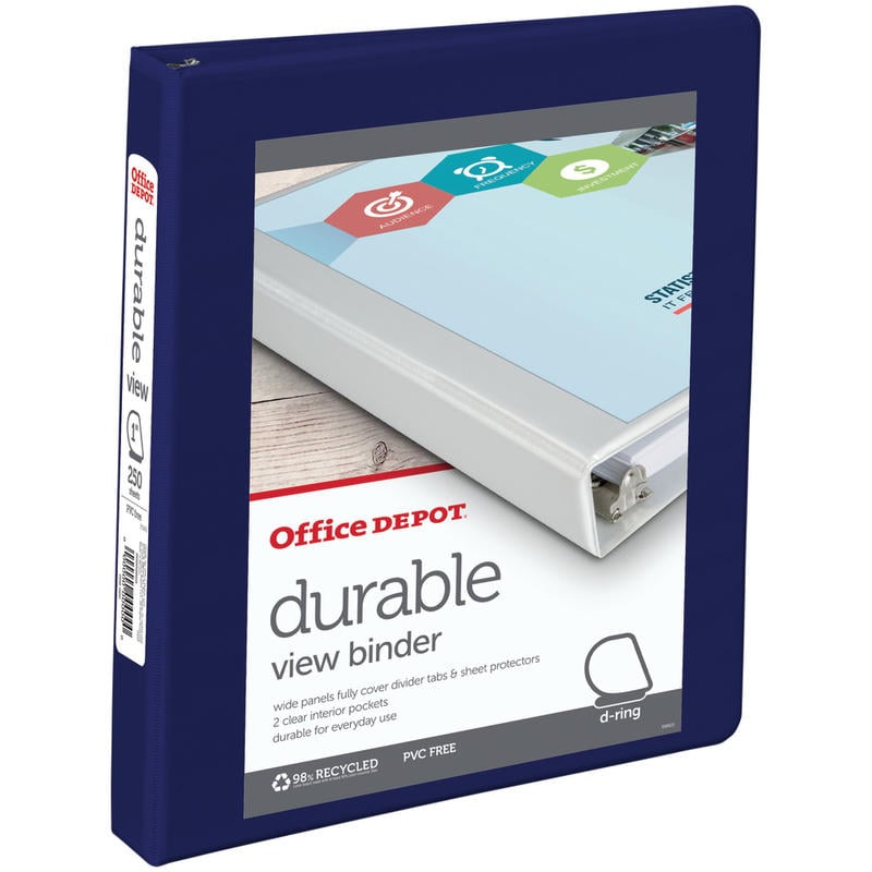 Office Depot Brand Durable View 3-Ring Binder, 1in D-Rings, Blue (Min Order Qty 26) MPN:OD03352