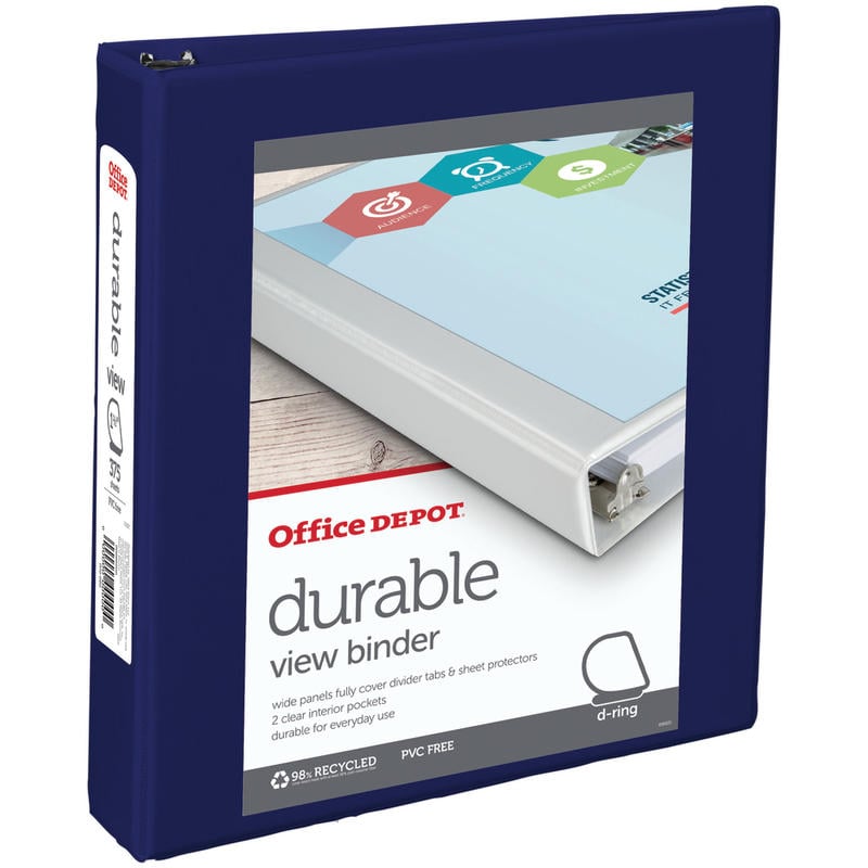 Office Depot Brand Durable View 3-Ring Binder, 1 1/2in D-Rings, Blue (Min Order Qty 23) MPN:OD03353